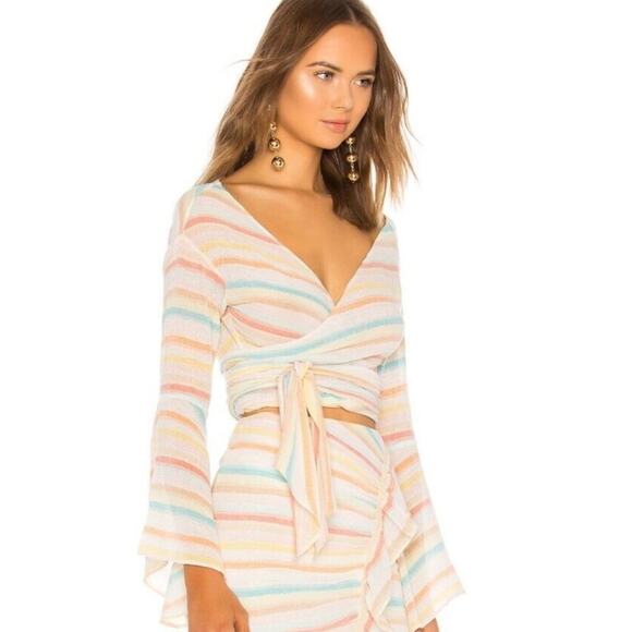 Lovers and Friends Aaron Wrap Top Spring Rainbow NWT Size Small - Picture 3 of 3